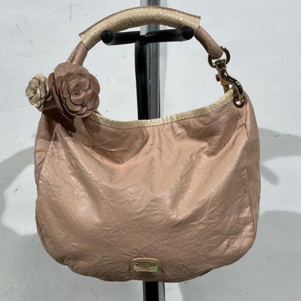 Jimmy Choo Pink Nappa Snakeskin Python Hobo Shoulder Bag Floral Appliqué Rare - Picture 5 of 14